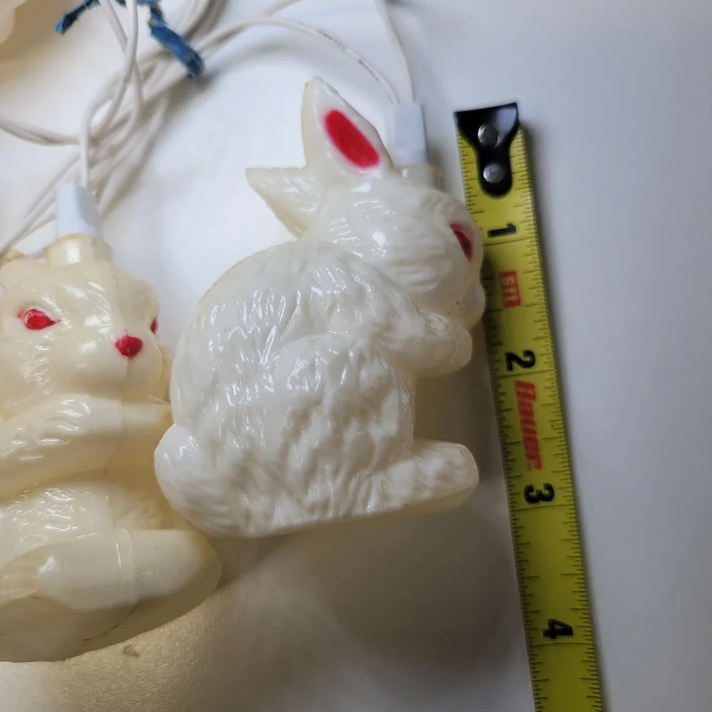 Vintage Easter Bunny and Carrot‎ String Lights Blow Mold Plastic Pastel Decor